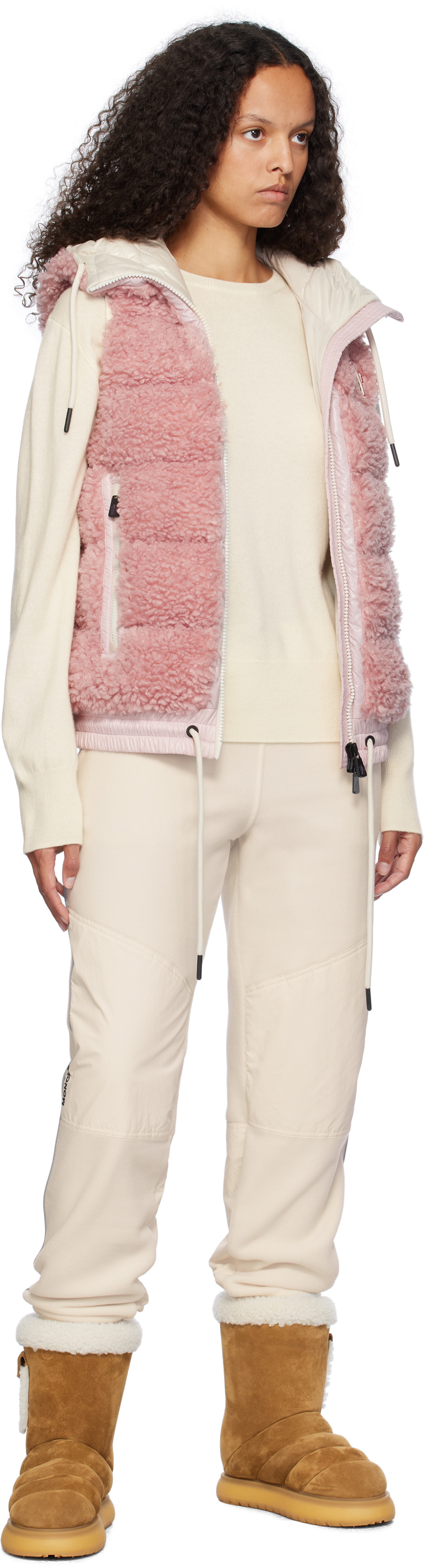 関税込 Moncler PADDED TEDDY ZIP-UP GILET Light Beige Padded Teddy Zip-Up Gilet - Vests for Women