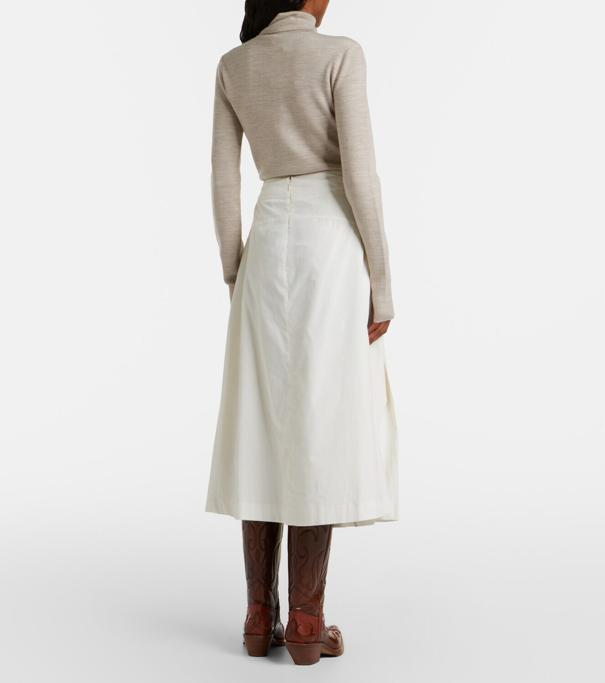 Gabriela Hearst Wesley pleated cotton corduroy midi skirt