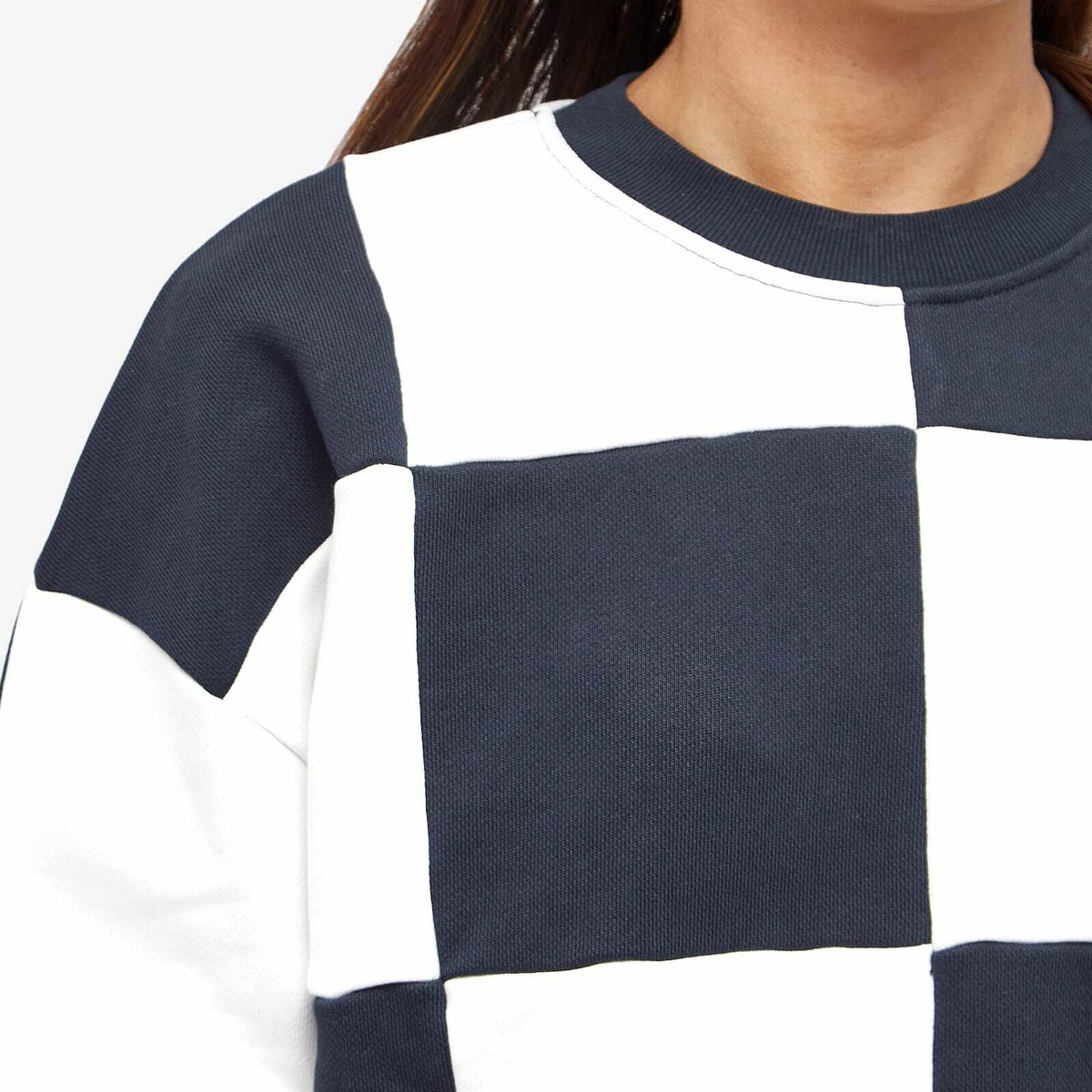 Sunnei Women's Dama Patchwork Crew Sweater in Off White/Dark Blue