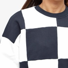 Sunnei Women's Dama Patchwork Crew Sweater in Off White/Dark Blue