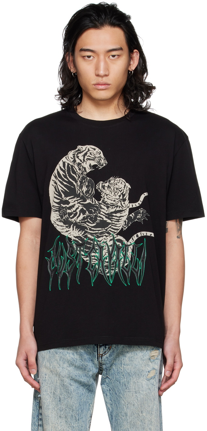 Just Cavalli Black Tiger Fight T-Shirt Just Cavalli