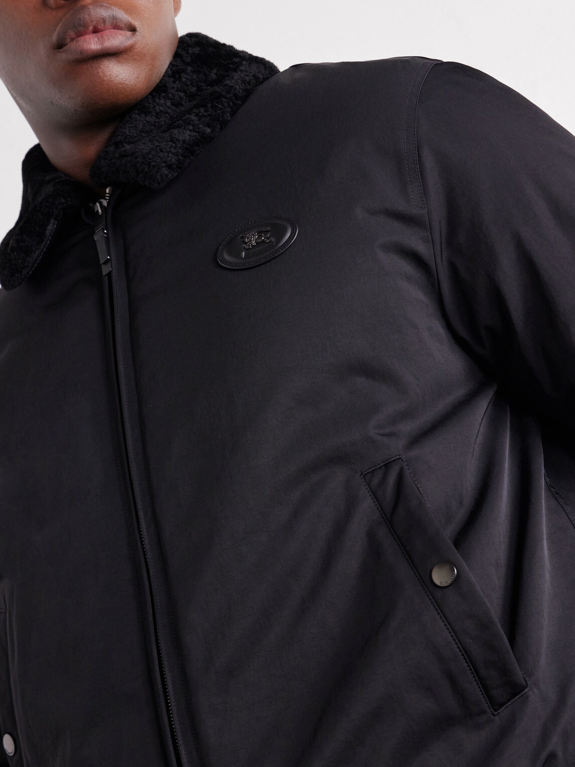 Burberry - Logo-Appliqué Shearling and Leather-Trimmed Padded Shell Blouson Jacket - Black