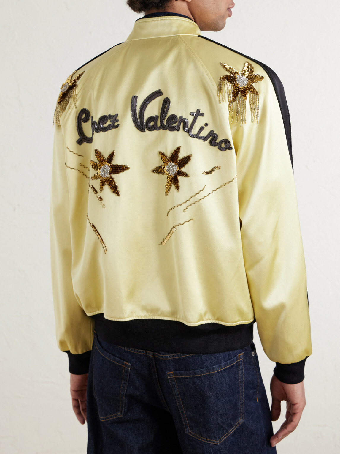 Valentino Garavani - Embellished Satin Bomber Jacket - Yellow