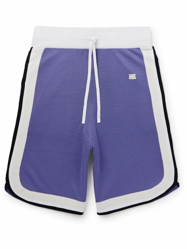 Photo: Wales Bonner - Rio Straight-Leg Logo-Appliquéd Knitted Drawstring Shorts - Purple