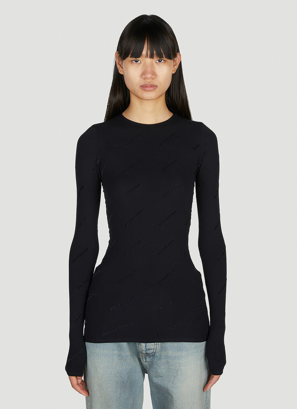 Balenciaga - Logo Print Long Sleeve Top in Black Balenciaga