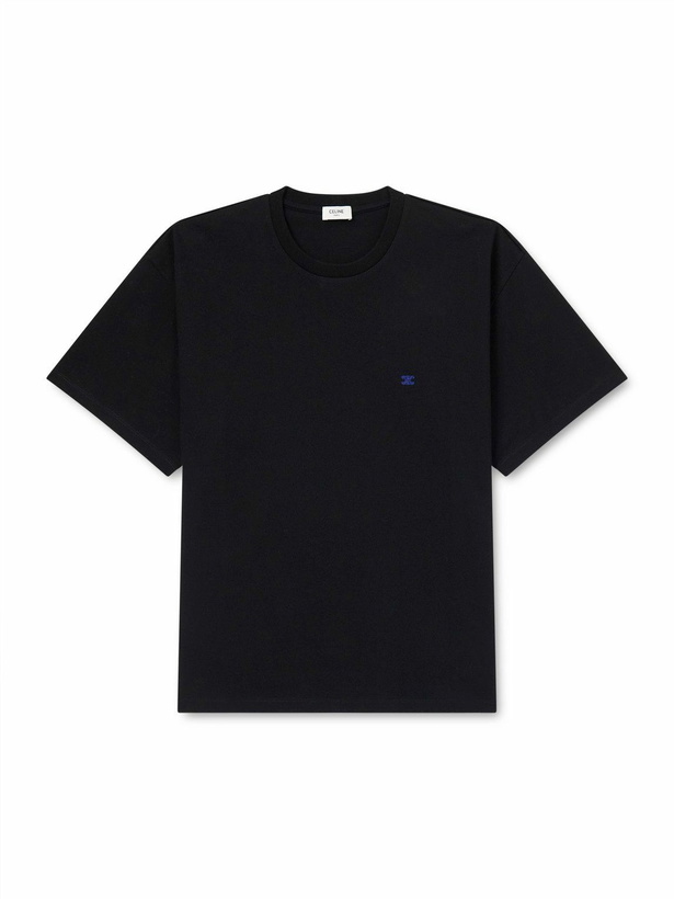 Photo: CELINE - Logo-Embroidered Cotton-Jersey T-Shirt - Black