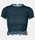 Saint Laurent Lace-trimmed cropped silk T-shirt
