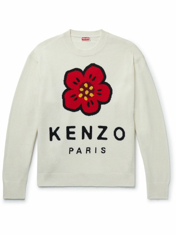 Photo: KENZO - Logo-Jacquard Wool Sweater - White