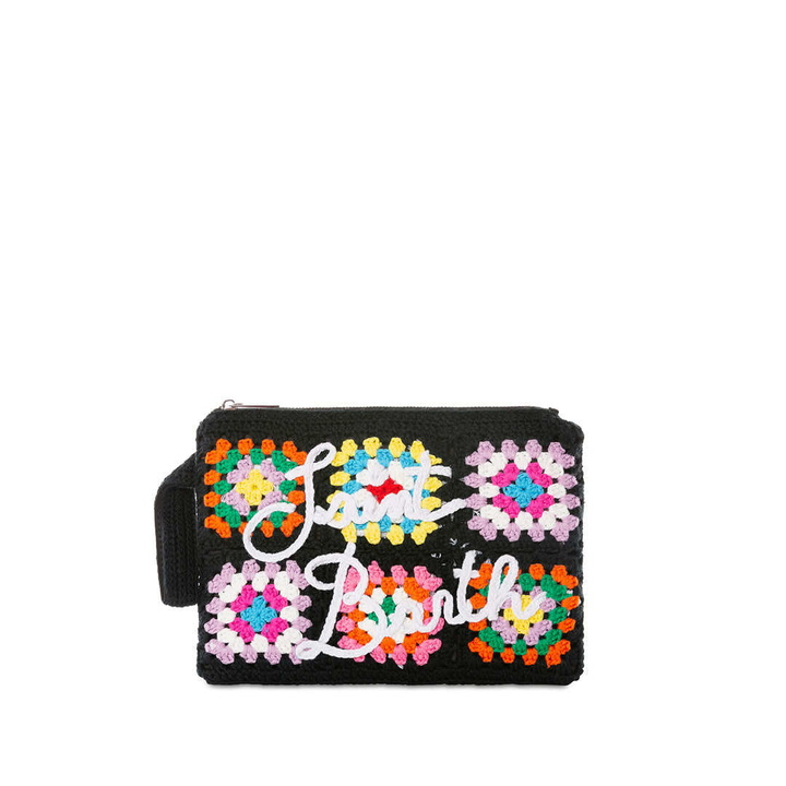 Photo: MC2 Saint Barth Parisienne Black Crochet Pouch Bag With Saint Barth Embroidery