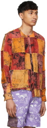 Bloke Orange & Red Cotton Patchwork Asymmetric Shirt