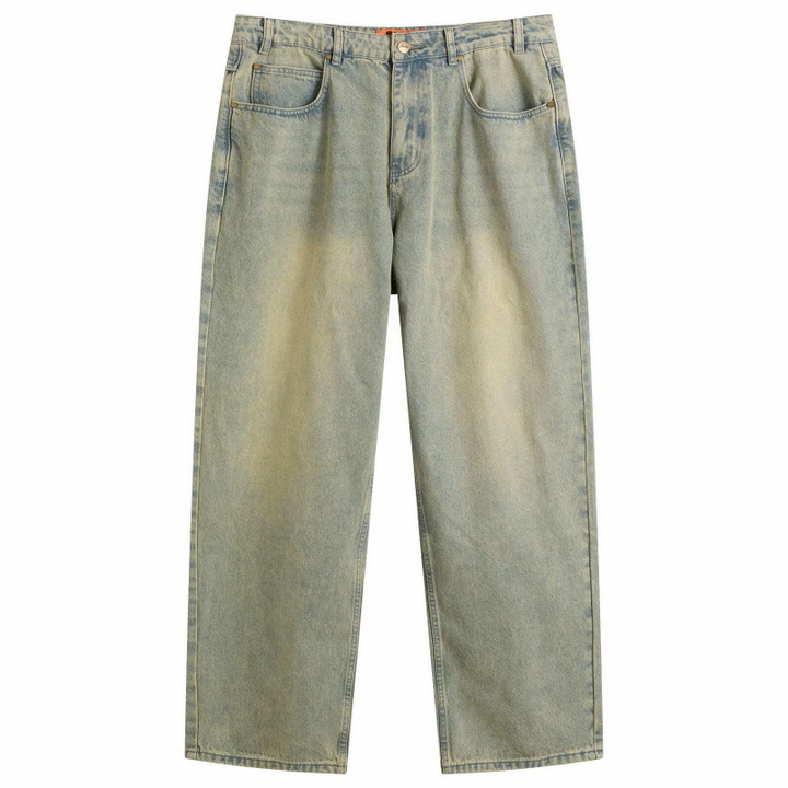 Photo: Butter Goods Men's Scorpion Stitch Denim Jeans in Tinted Light Blue