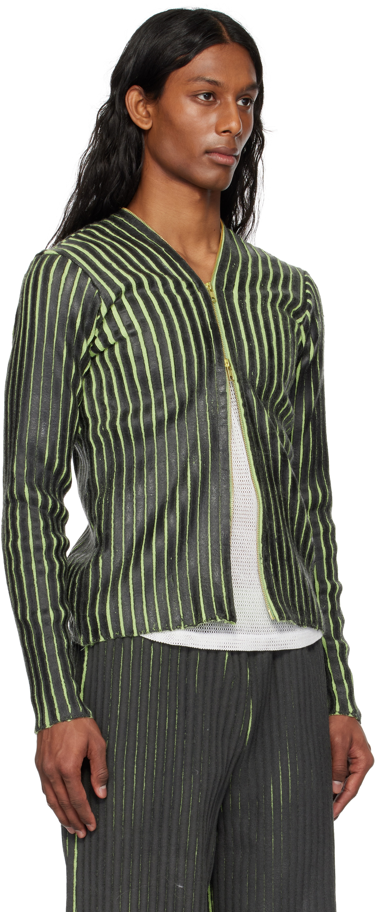 Stanley Raffington Black & Green Plated Knit Jacket