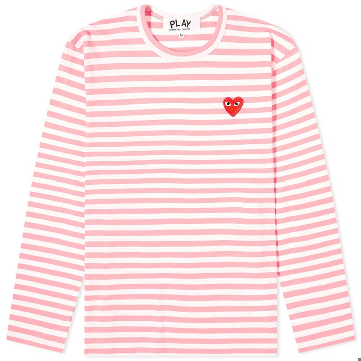 Photo: Comme des Garçons Play Men's Long Sleeve Red Heart Stripe T-Shirt in Pink