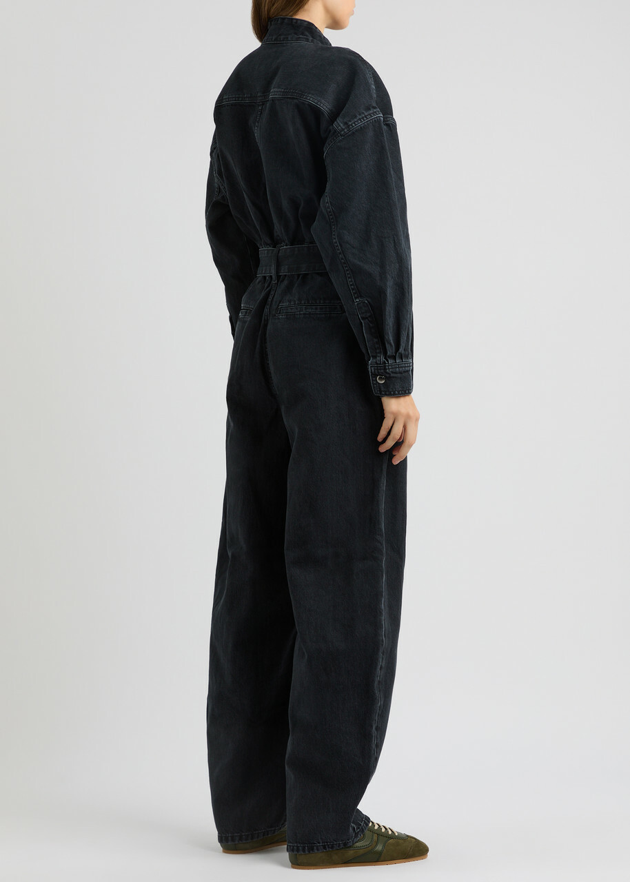Frame The Cocoon Belted Denim Jumpsuit Black