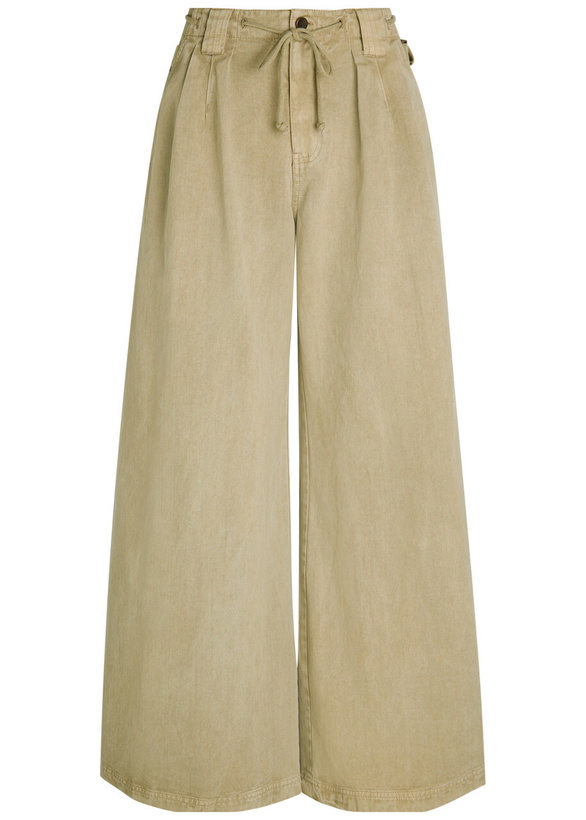 Photo: Free People Julien Wide-leg Cotton-twill Chino Trousers Khaki
