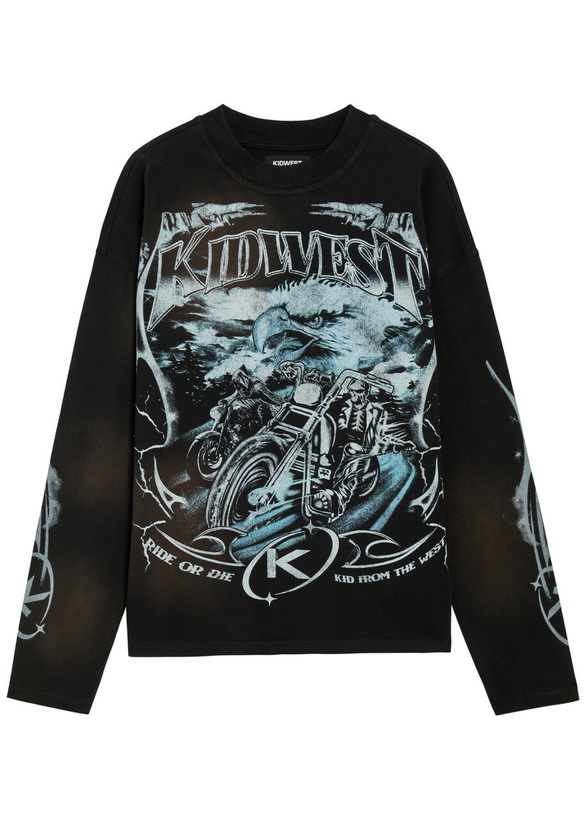 Photo: Kidwest Ride Or Die Printed Cotton T-shirt Black