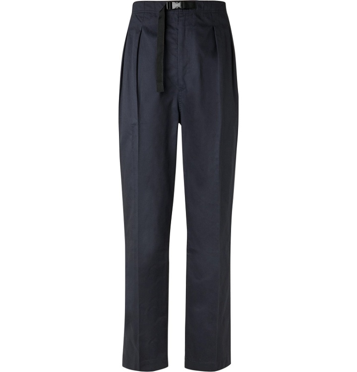 Photo: Chimala - Tapered Belted Pleated Cotton-Poplin Trousers - Blue