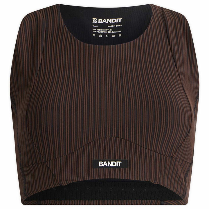 Photo: Bandit Women's Variegated Stripe Cadence Longline Bra in Cacao/Bandit Black