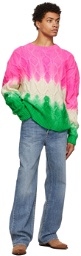 The Elder Statesman Pink & Green Dip Chunky Cable Sweater