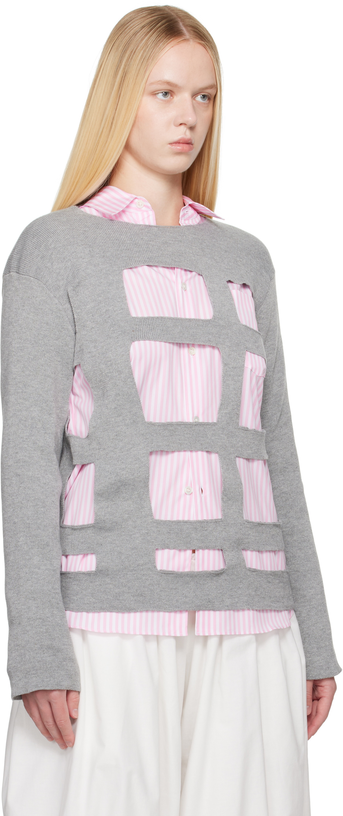 Comme des Garçons Shirt Gray Geometric Cutouts Sweater