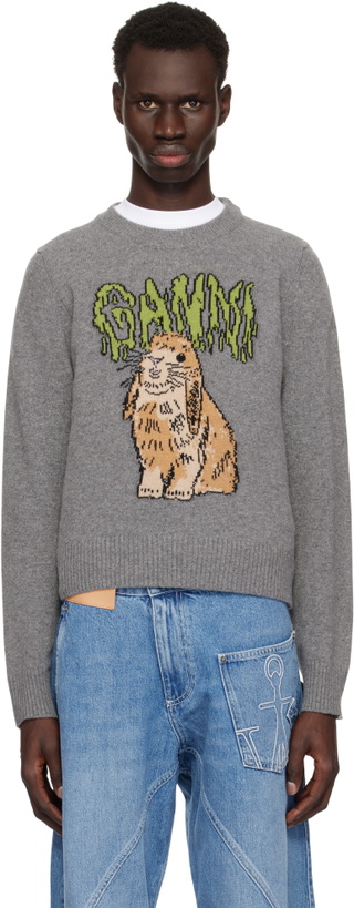 Photo: GANNI Gray Graphic Bunny Sweater