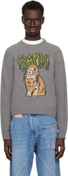 GANNI Gray Graphic Bunny Sweater