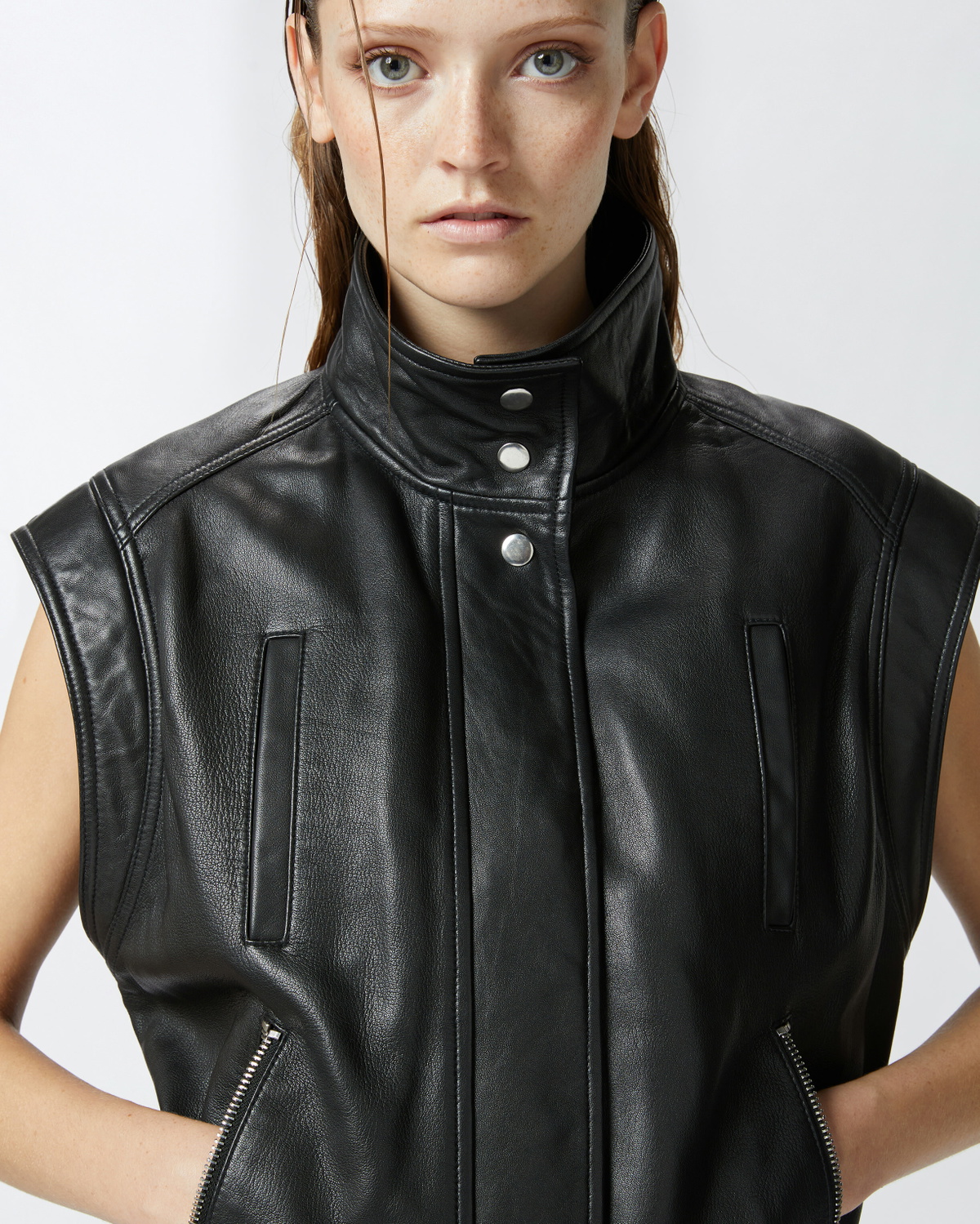 Pinko Nappa Leather Biker Jacket Limo Black