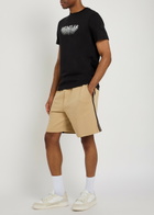 Moncler Striped Cotton Shorts Beige