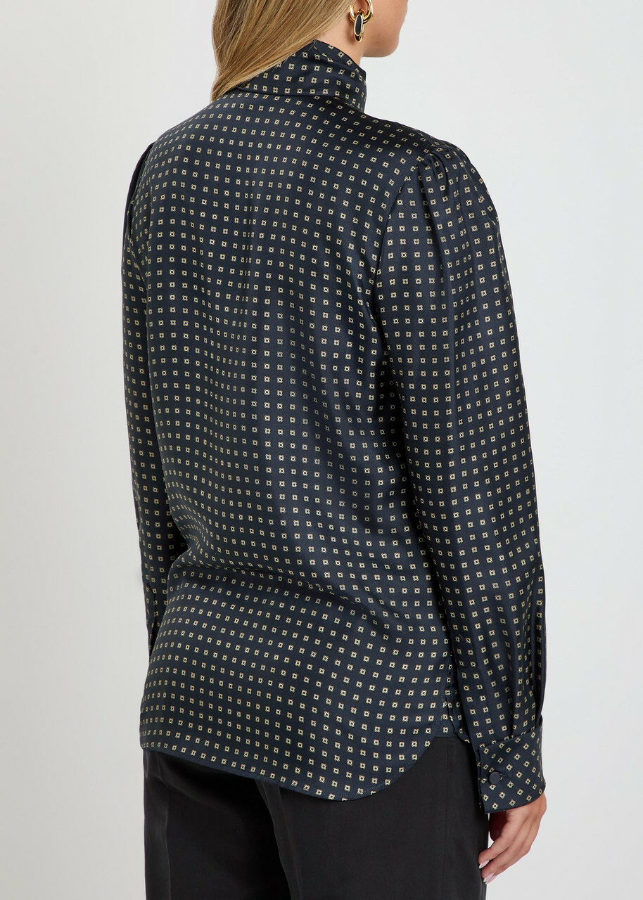 Saint Laurent Patterned Silk Blouse Dark Blue