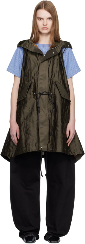 Photo: sacai Khaki Quilted Satin Hooded Vest
