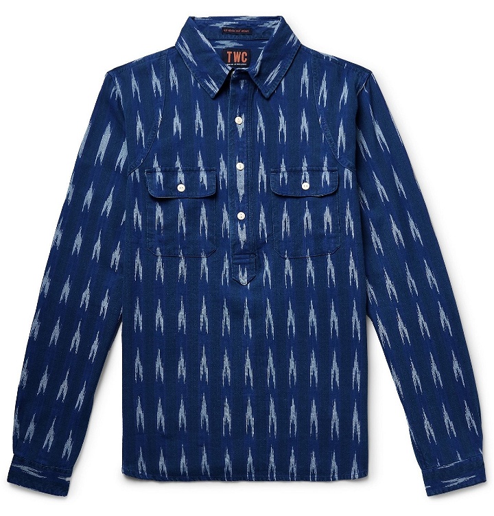 Photo: The Workers Club - Pinstriped Cotton Half-Placket Shirt - Blue