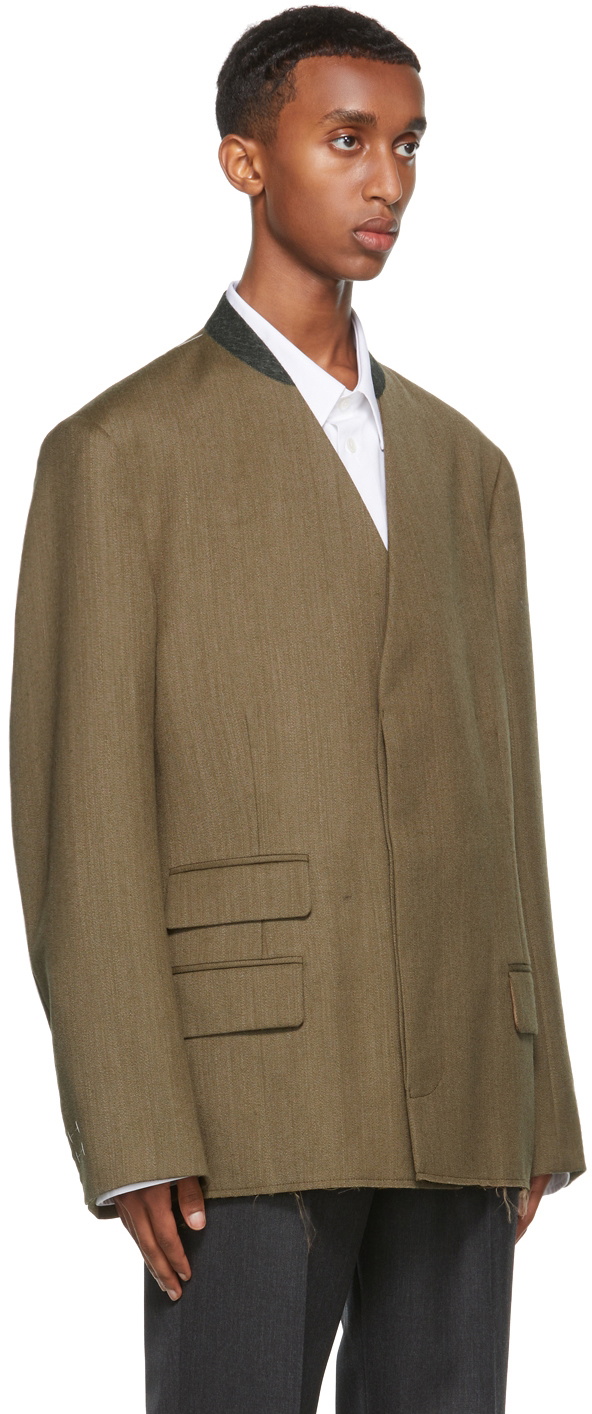 Maison Margiela Green Collarless Blazer Maison Margiela