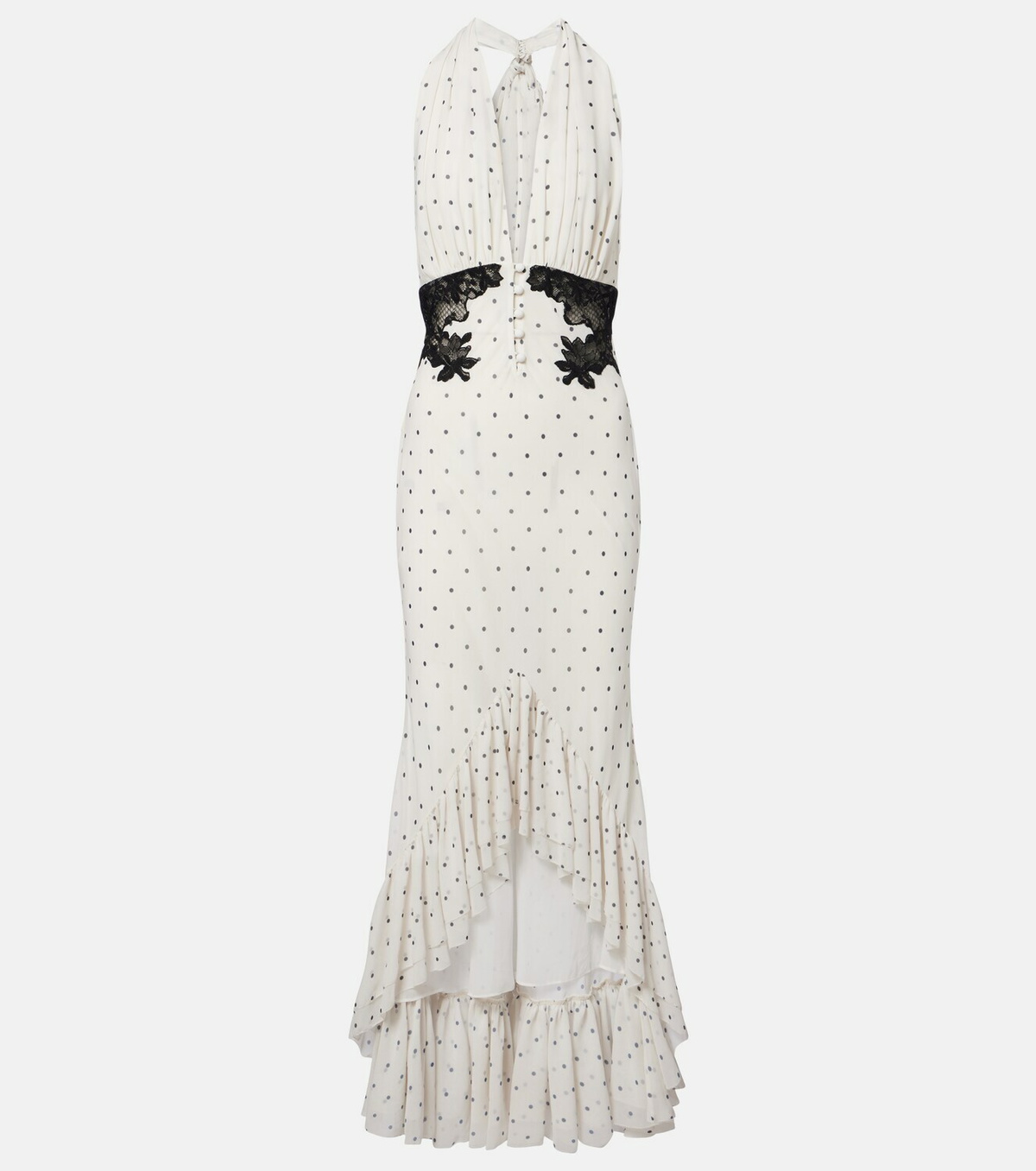 Self-Portrait Lace-trimmed polka-dot maxi dress