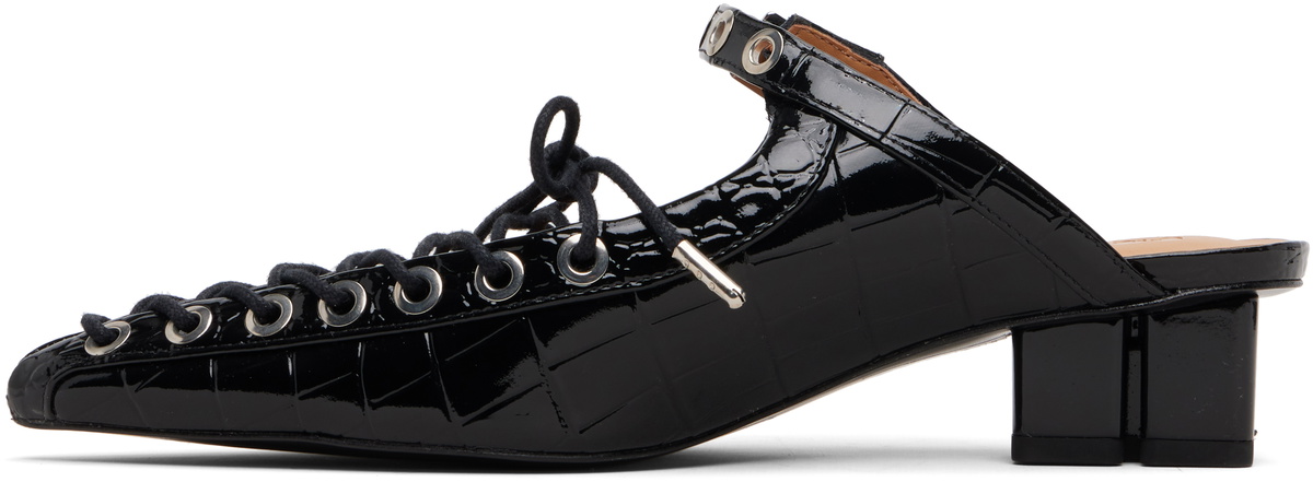 GANNI Black Eyelets Lace-Up Mule Heels