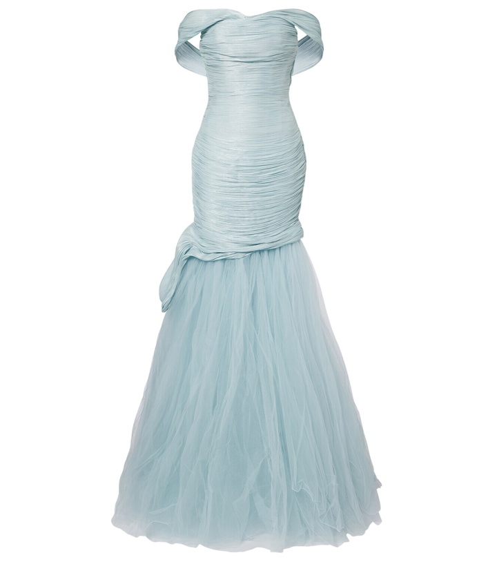 Photo: Marmar Halim Pleated off-shoulder bustier gown