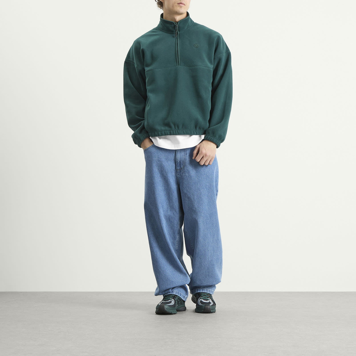 Polar Skate Co. Men's Ivan Half Zip Fleece Sweatshirt in Dark Emerald