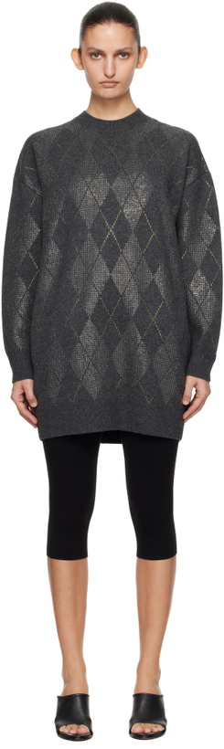 Photo: Alexander Wang Gray Long Sleeve Crewneck Crystal Argyle Hotfix Minidress