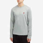 AMI Paris Men's Small A Heart Long Sleeve T-Shirt in Clay Blue