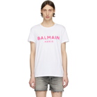 Balmain White and Pink Silicone Logo T-Shirt