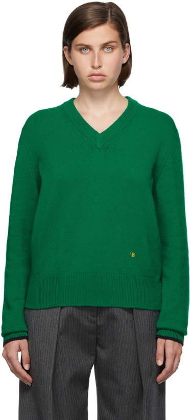 Photo: Victoria Beckham Green Cashmere V-Neck Sweater