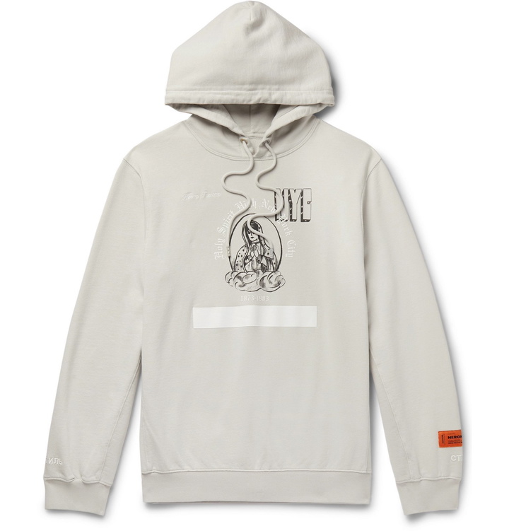 Photo: Heron Preston - Logo-Embroidered Printed Organic Cotton-Jersey Hoodie - Gray