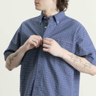 BEAMS Men's Oxford Button Down Half Sleeve Shirt in Blue Check
