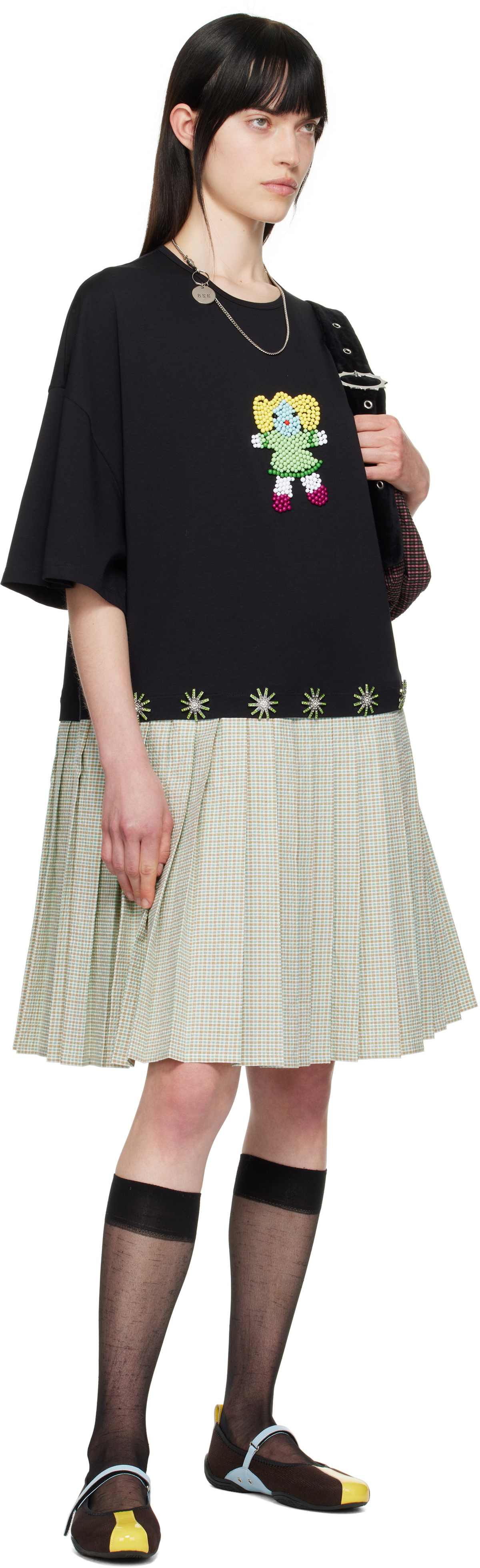 Chopova Lowena Black & Green Saltos Kilt Midi Dress