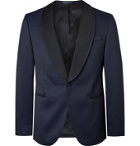 HUGO BOSS - Nikan Slim-Fit Shawl-Collar Silk Satin-Trimmed Jacquard Tuxedo Jacket - Blue
