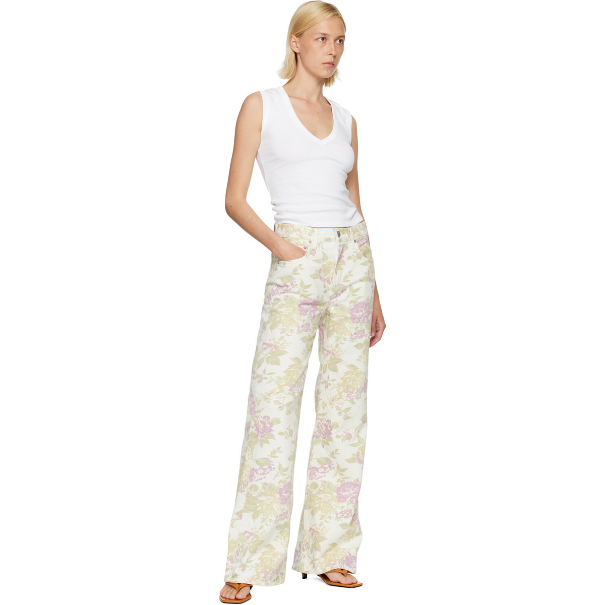 Citizens of Humanity Off-White & Pink Kimberly 70's Flare Jeans
