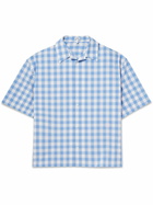 LOEWE - Camp-Collar Logo-Embroidered Gingham Cotton-Poplin Shirt - Blue