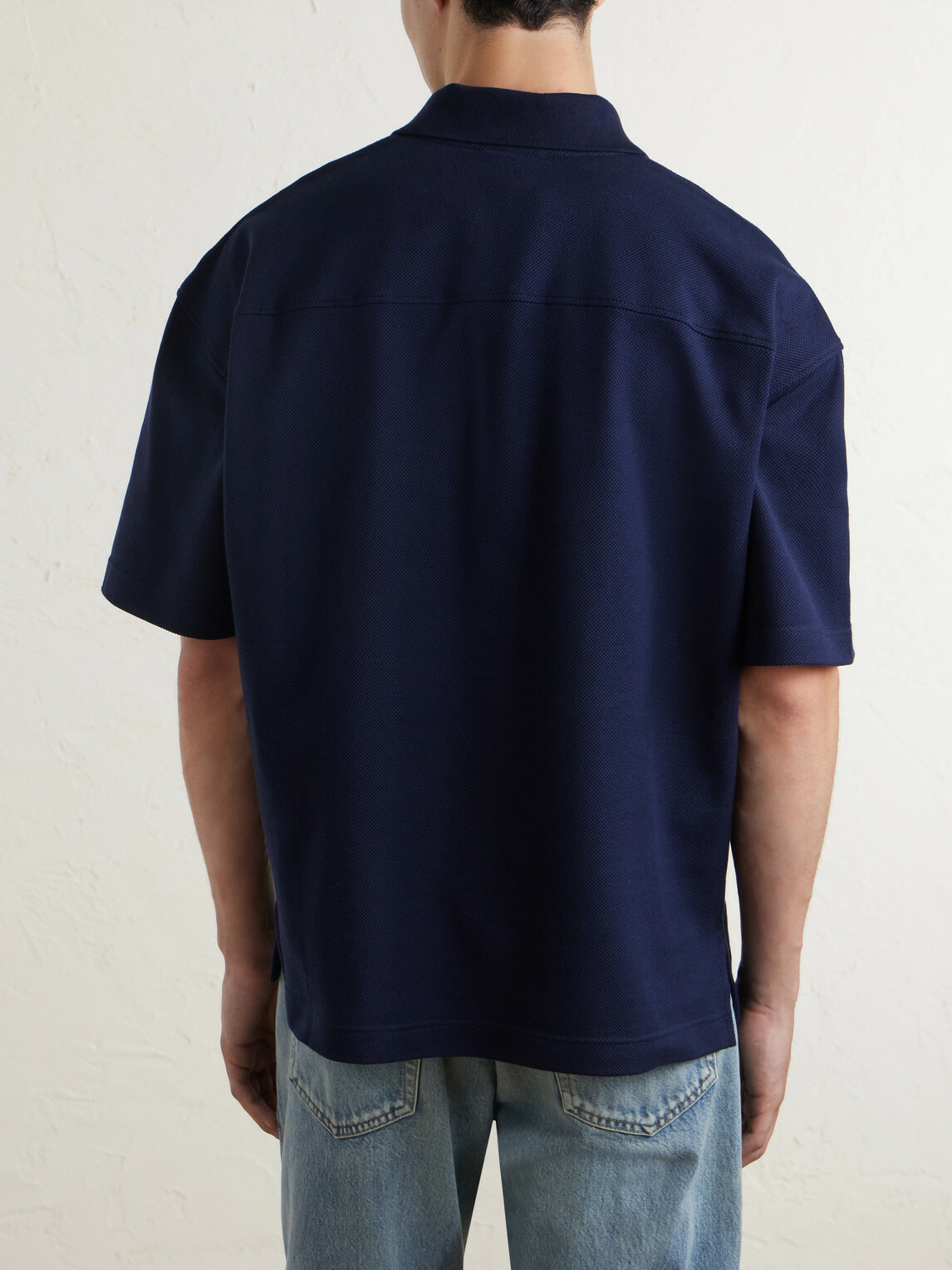 SAINT LAURENT - Cassandre-Embroidered Cotton-Piqué Polo Shirt - Blue