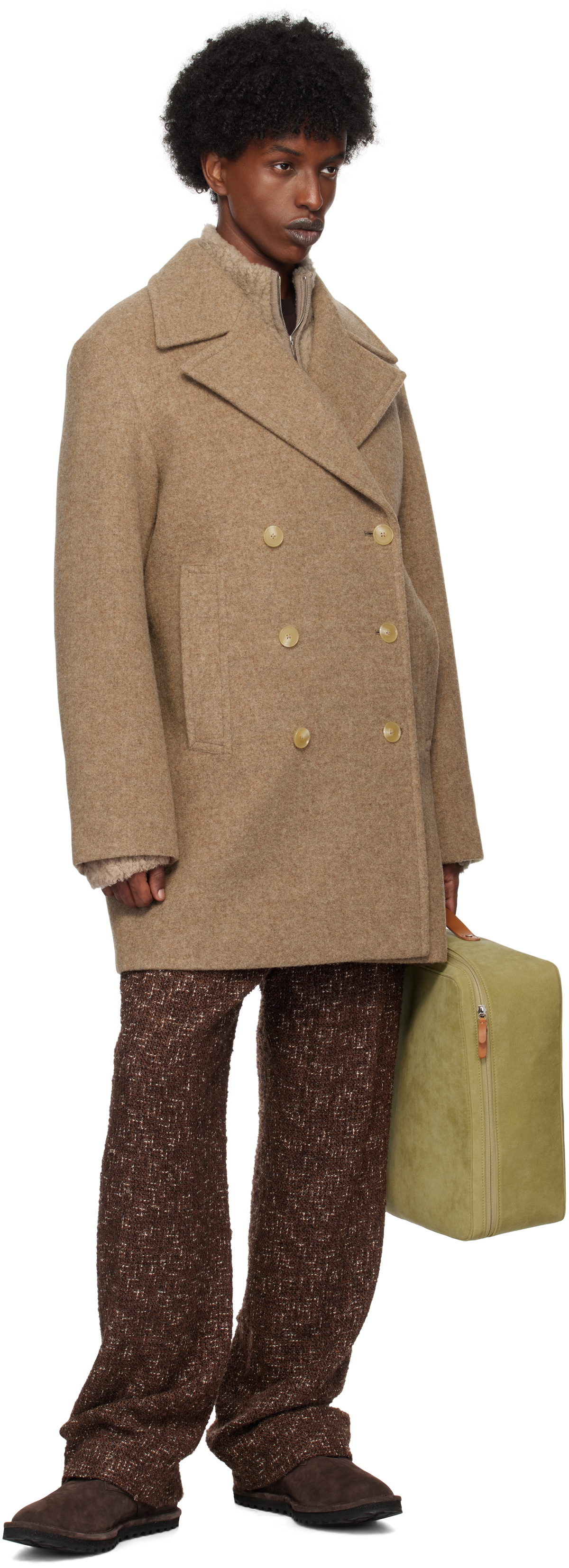AURALEE Brown Sponge Wool Melton Peacoat Auralee