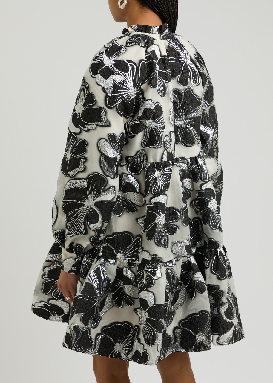 Stine Goya Floral-jacquard Organza Mini Dress Black And White