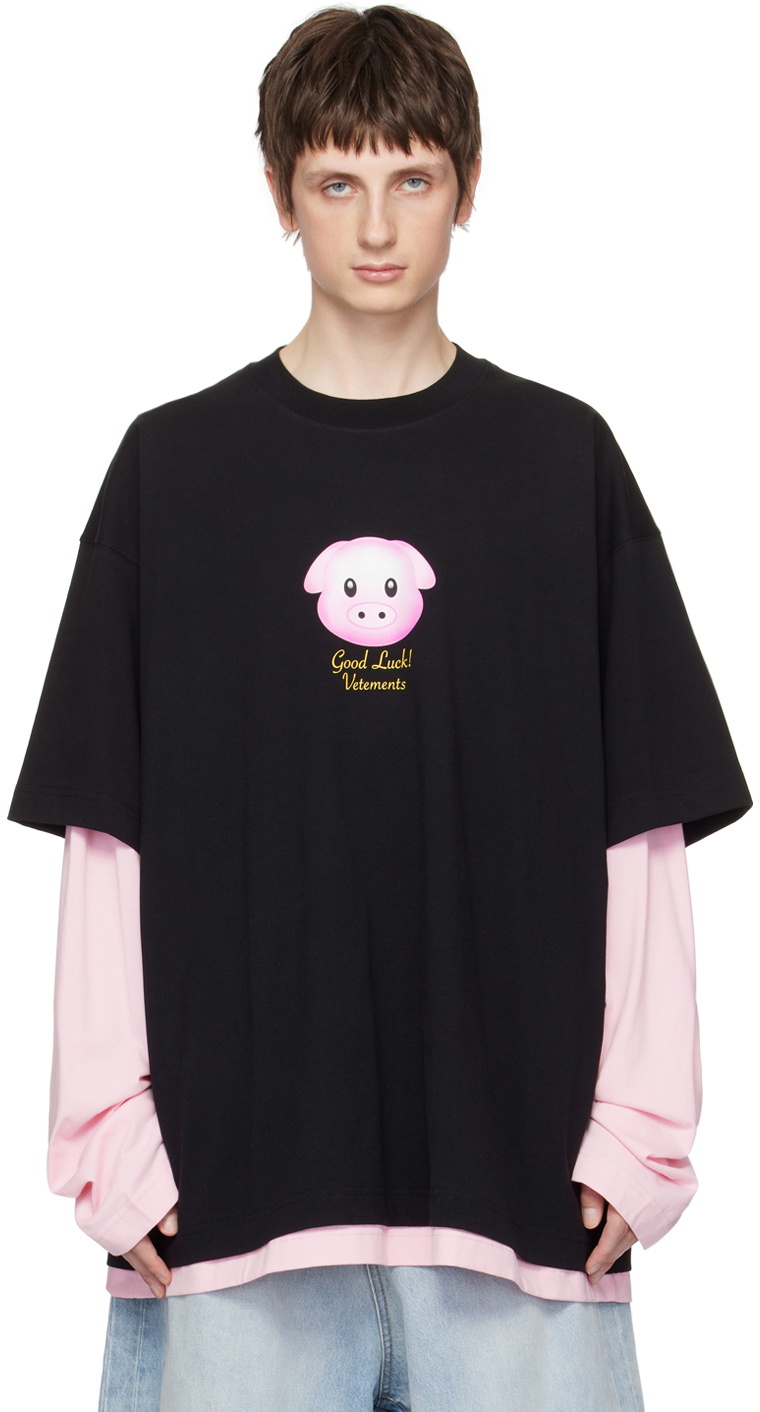 VETEMENTS Black Lucky Pig Long Sleeve T-Shirt Vetements